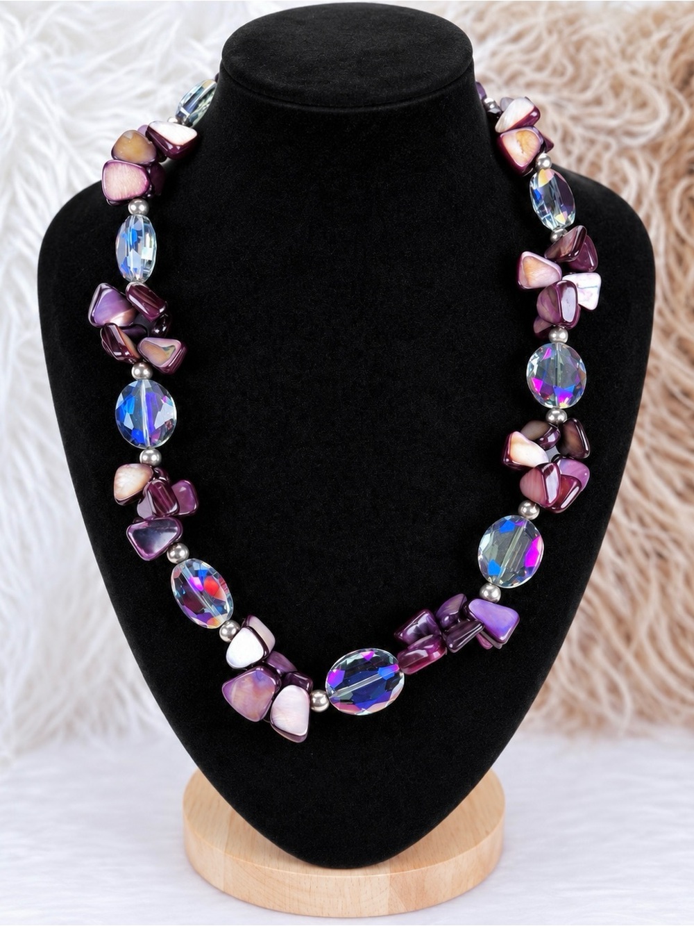 Gorgeous, purple clear beaded bling necklace